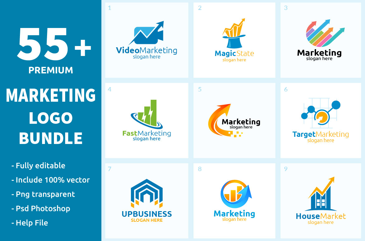 Download Шаблон логотипа "55+ Marketing Logo Bundle" / 55+ Marketing Logo Bundle - Шаблон логотипа на тему графика marketing,logo,advisor,consulting,financial,arrow,data,invest,success,infinity,management,chart,graph,trading,market,optimization,analysis,statistics,up,seo