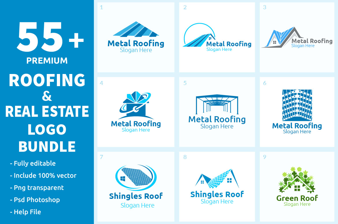Download Шаблон логотипа "55+ Roofing and Real Estate Logo Bundle" / 55+ Roofing and Real Estate Logo Bundle - Шаблон логотипа на тему графика metal,roofing,logo,real estate,aluminium,zinc,galvalume,property,renovation,repair,construction,contractor,fix,handyman,architecture,screw,steel,coated,tile,corrugated