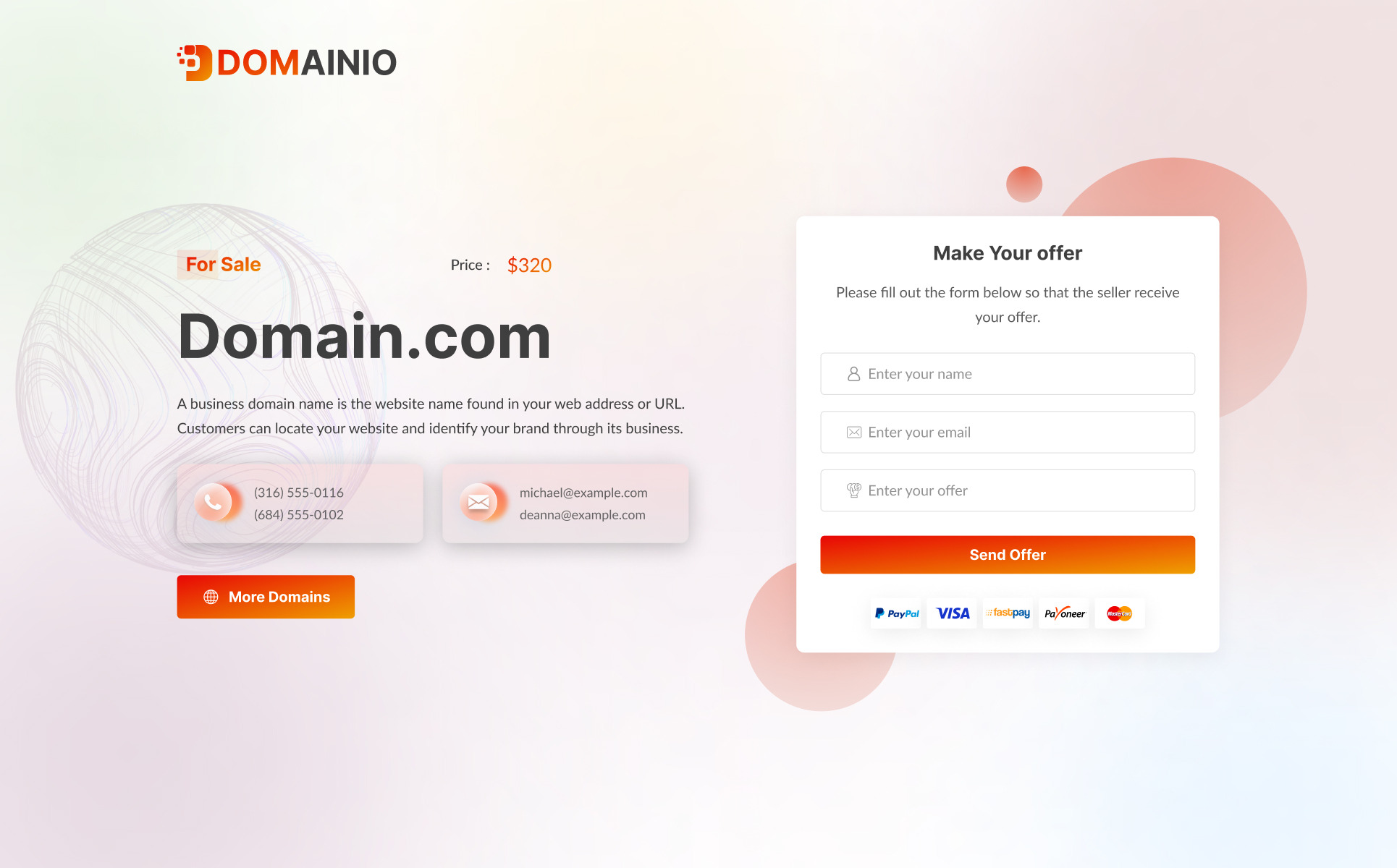 Domainio - Domain for Sale HTML Template