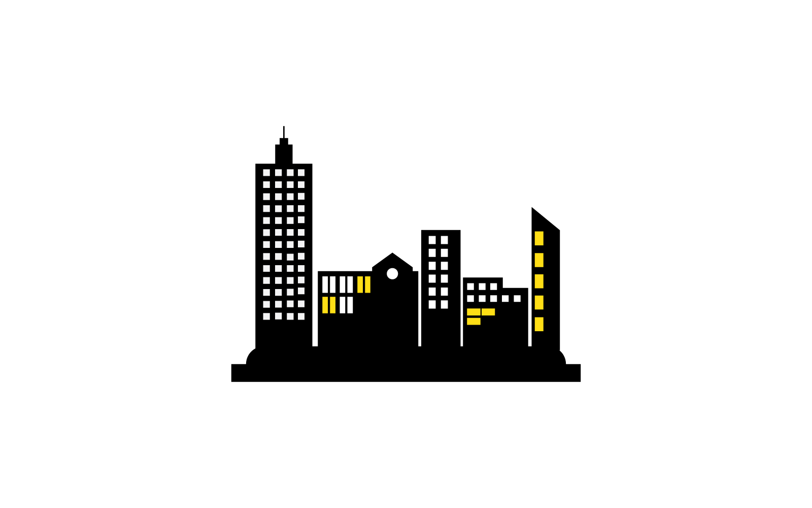 Skyline van de stad, stad silhouet vector pictogram illustratie plat ontwerp, image size:1600x1000