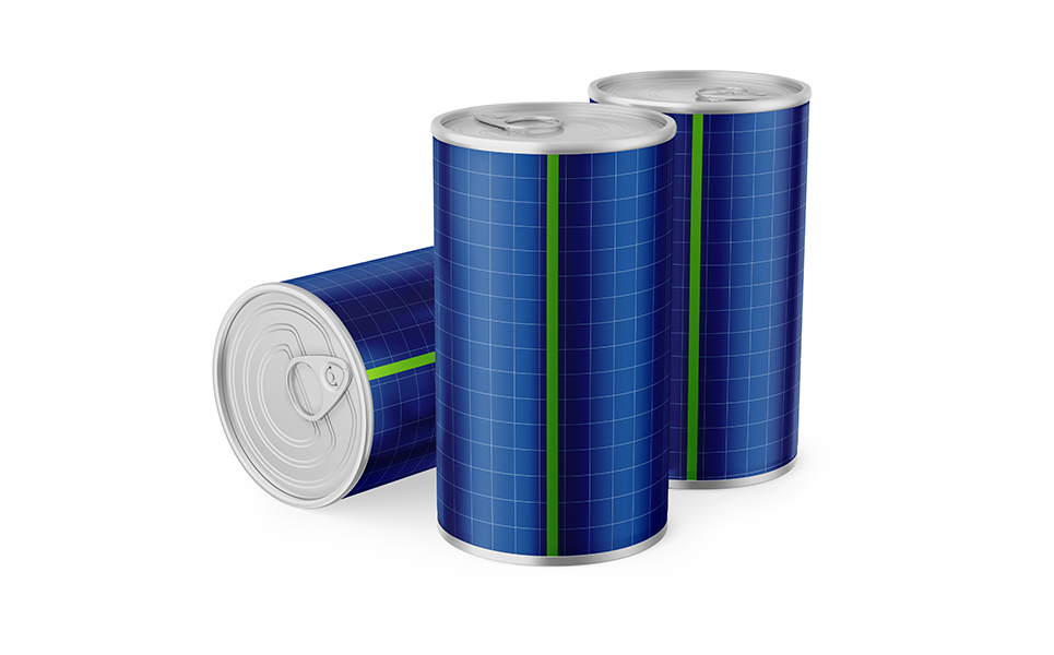 Three Metallic Tin Cans Mockup